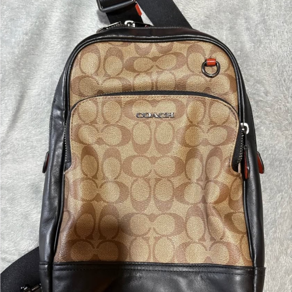 Coach Men's Tan and Black Sling Bag